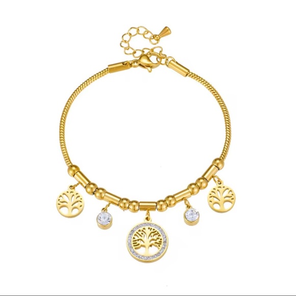 Bracelet 18K Gold Stainless Steel Tree of Life Charm Bracelet - Picture 8 of 15